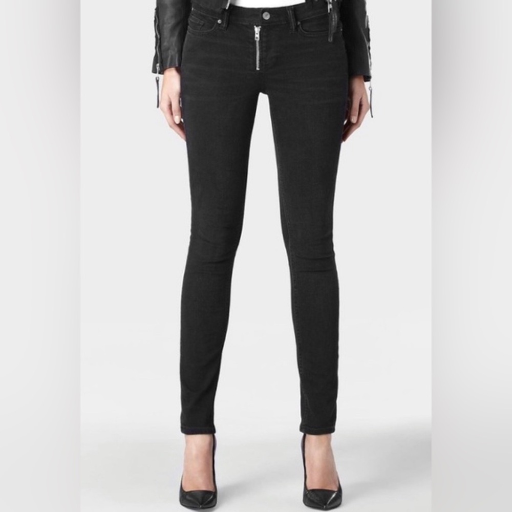 All Saints Track Low Rise Zip Skinny Fit Jeans Size 26